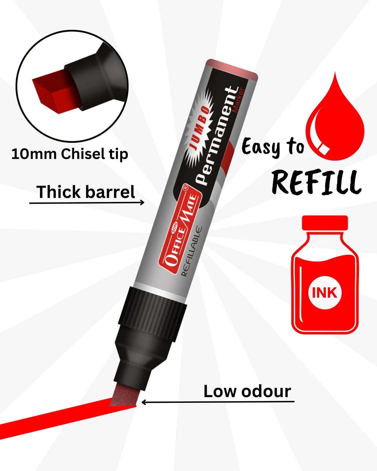 Jumbo Permanent Markers (1 pcs), Extra-Wide Tip, Versatile Use, Quick-Drying, Multi-Surface Marker