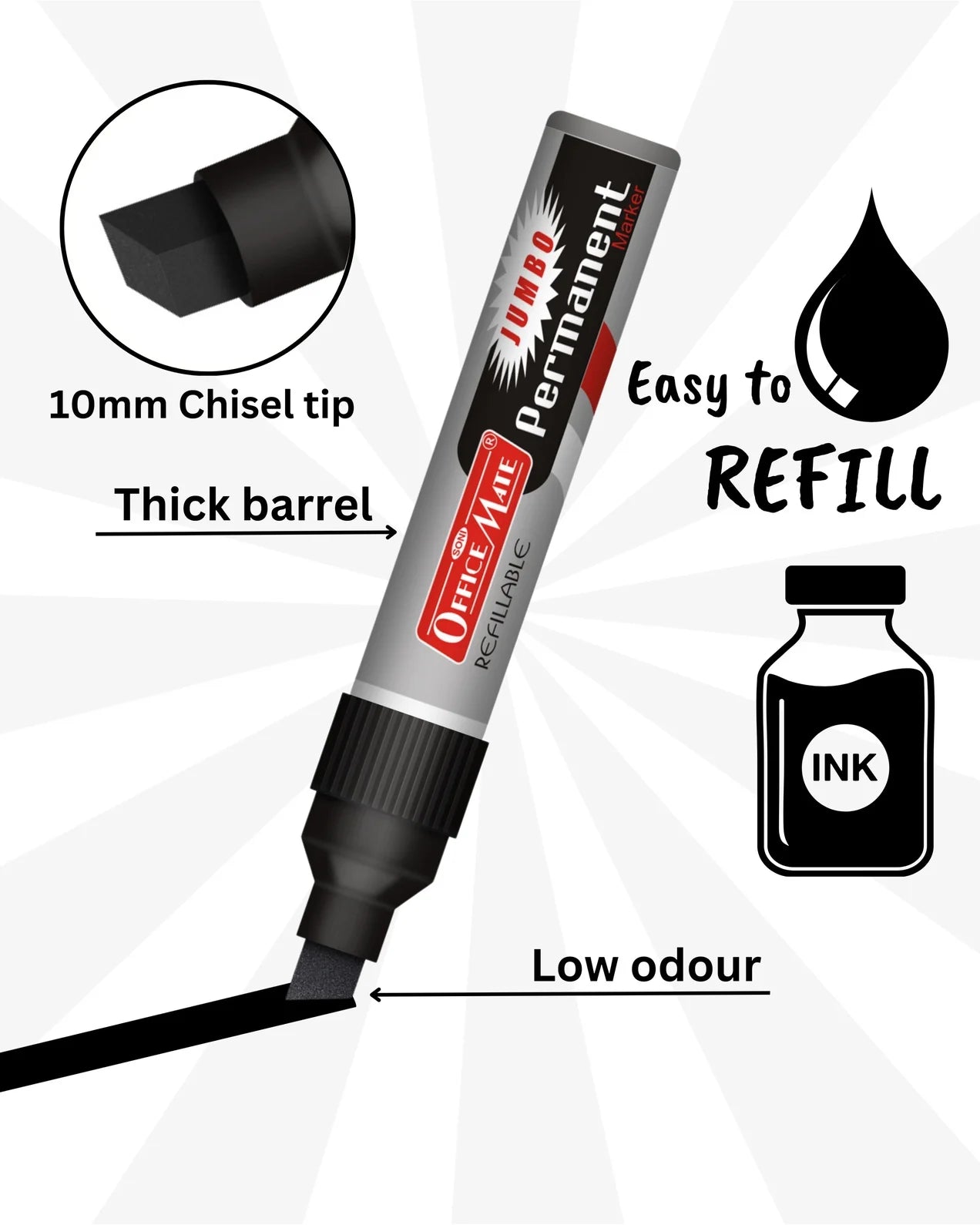 Jumbo Permanent Markers (6 pcs), Extra-Wide Tip, Versatile Use, Quick-Drying, Multi-Surface Marker