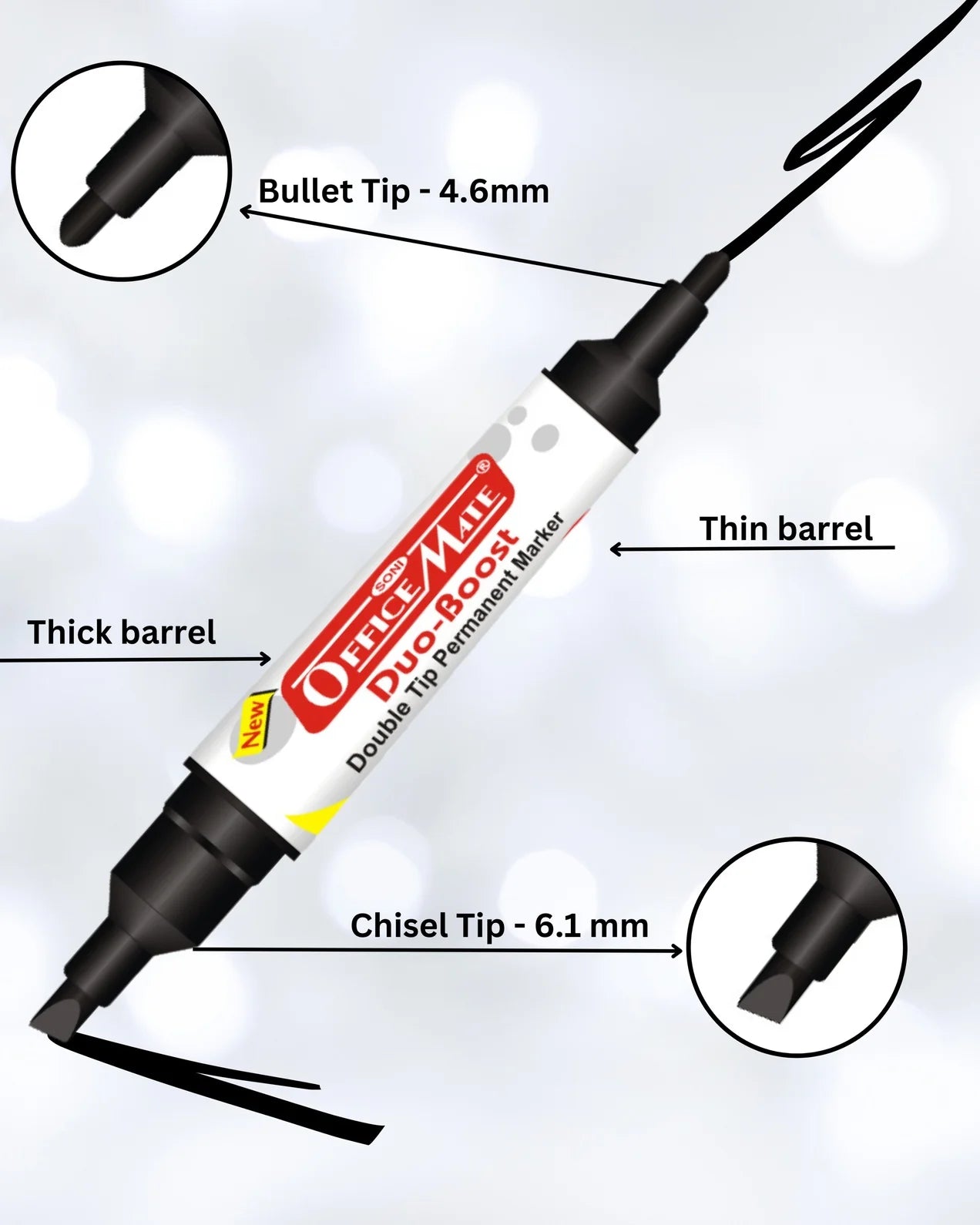 Permanent Marker Double Tip (Bullet + Chisel Tip) – Pack of 10, Quick-Drying, Multi-Surface Marker