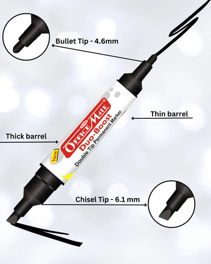 Permanent Marker Double Tip (Bullet + Chisel Tip) – Pack of 10, Quick-Drying, Multi-Surface Marker