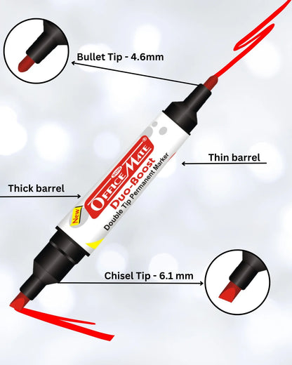 Permanent Marker Double Tip (Bullet + Chisel Tip) – Pack of 10, Quick-Drying, Multi-Surface Marker