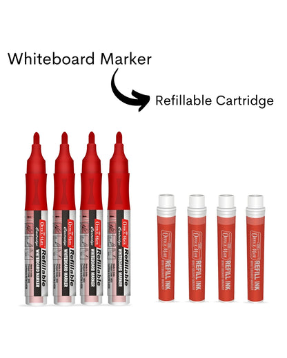 Refillable Cartridges Whiteboard Markers Combo (4 Cartridges Whiteboard Markers + 4 Cartridges) Vibrant Colours, Eco-Friendly, Lasts Longer