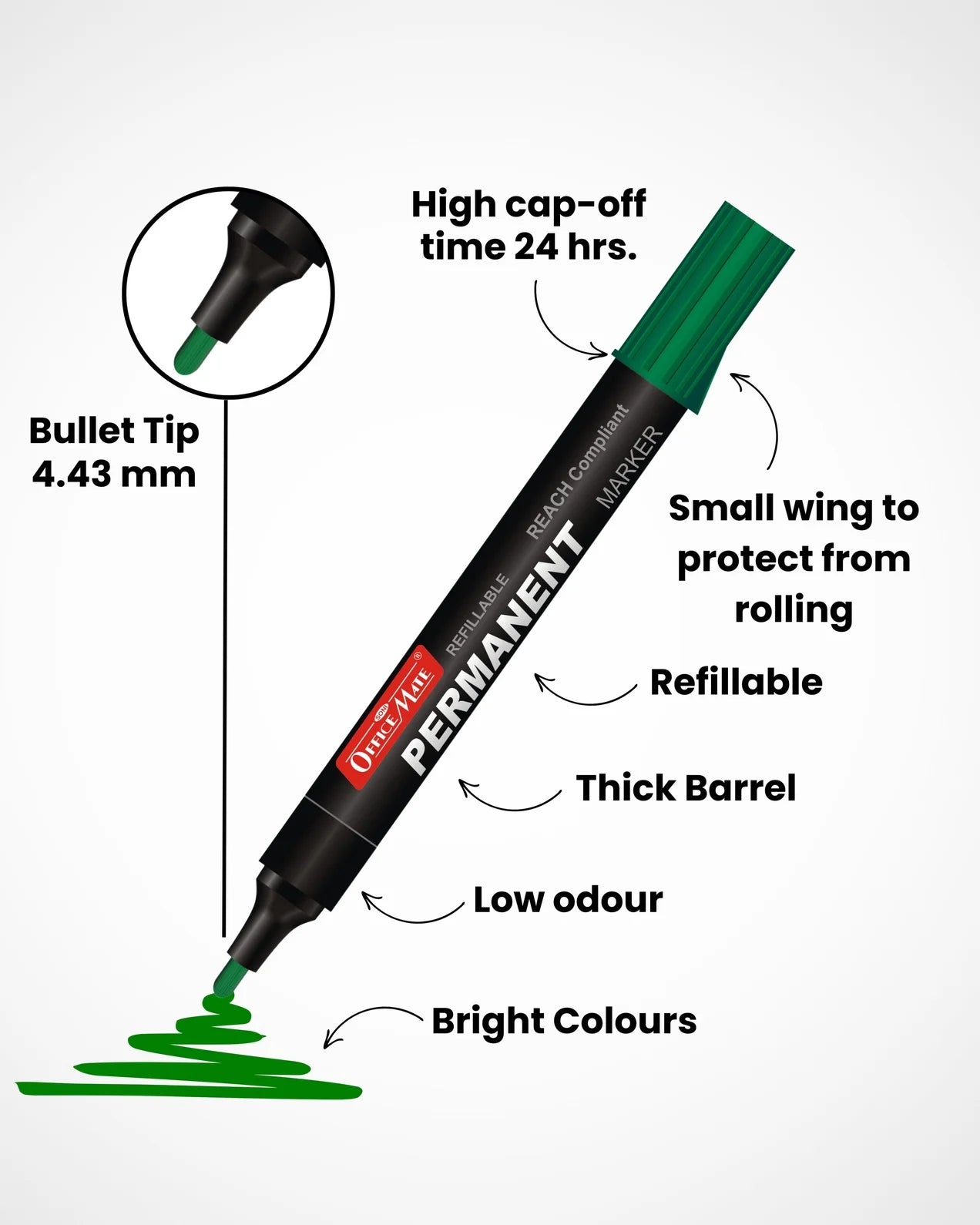 Regular Permanent Markers (Anti-Roll Cap), (10 pcs), Versatile Use, Quick-Drying, Multi-Surface Markers