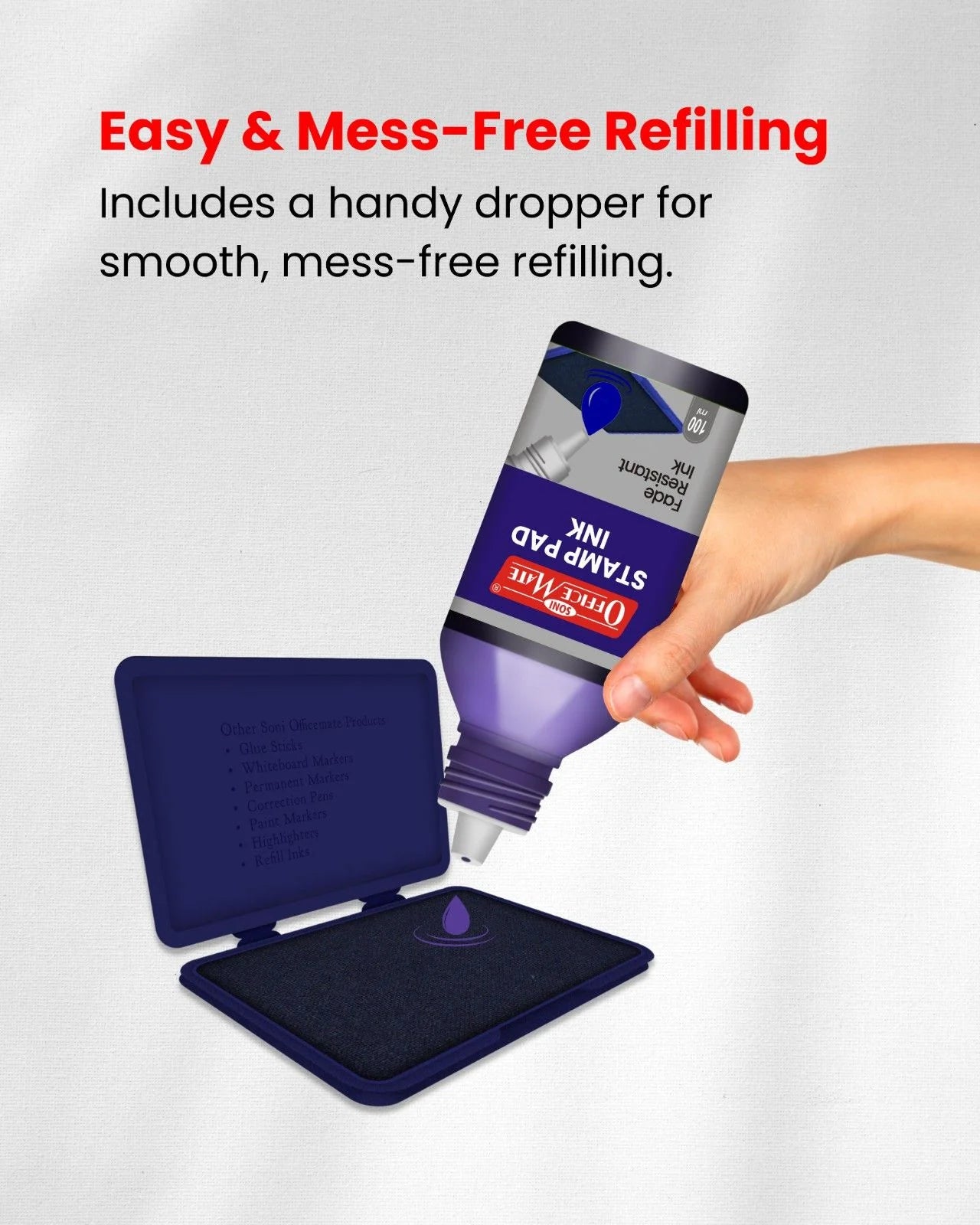 Stamp Pad Refill Ink – 100 ml, Long-Lasting Impressions, Quick-Drying Ink for Any Project