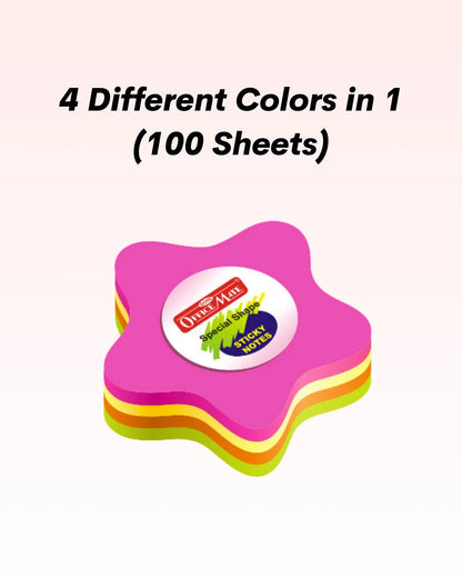 Multi-Shape Fluorescent Sticky Notes – 100 Sheets, Bright and Colourful Designs, Effective Note-Taking & Organizing