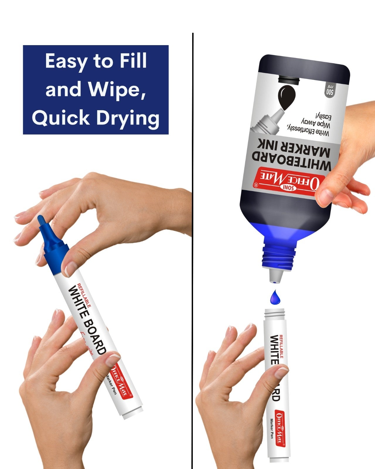 Whiteboard Marker Refill Ink - 500 ml (1pcs), Bright Colours, Eco-friendly