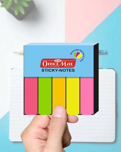 Fluorescent Sticky Note Pads – 100 Sheets (13mm x 50mm x 5), Bookmarks, Text Highlighter
