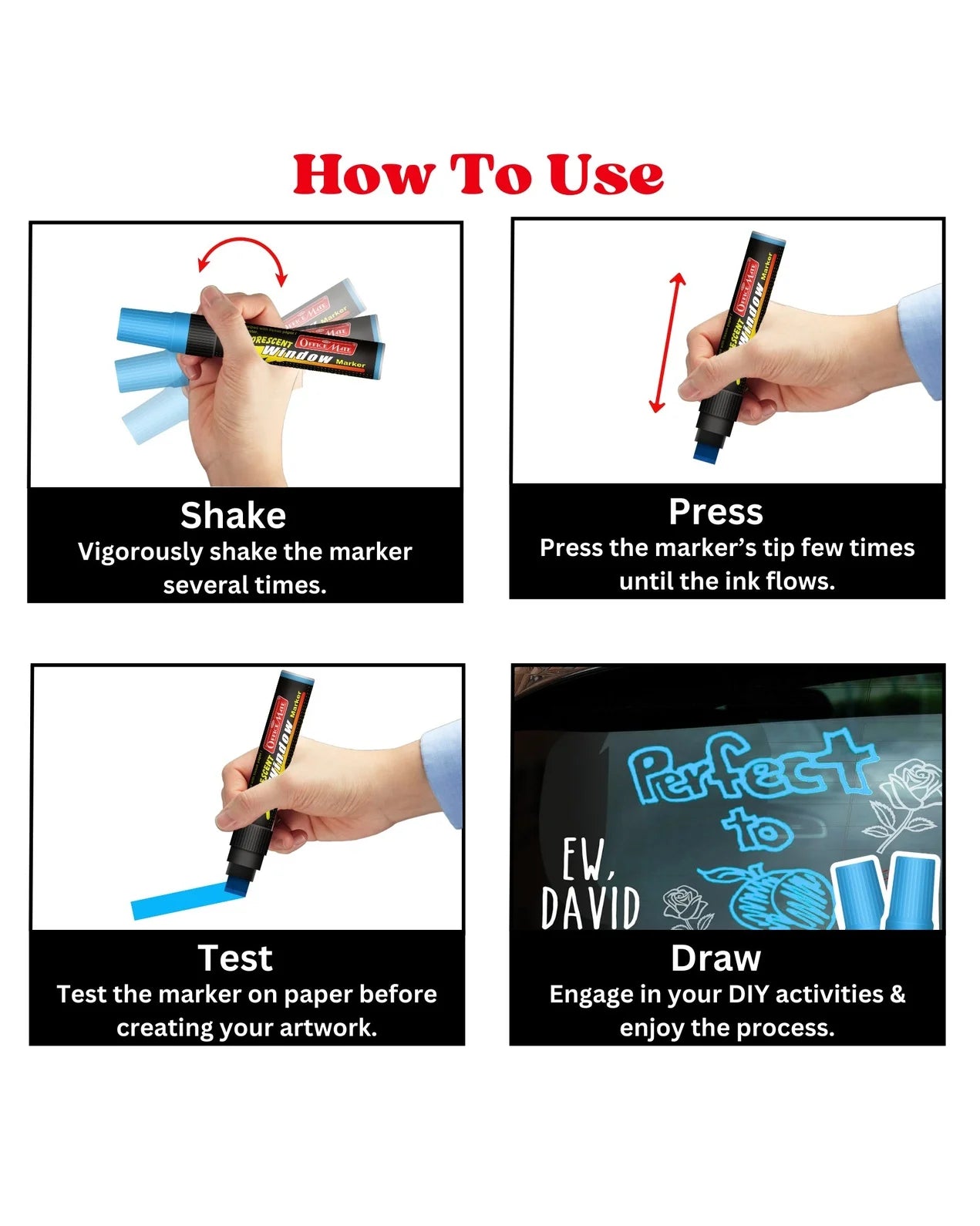 Jumbo Fluorescent Window/Chalk Marker (6pcs) Bold, Bright, Easy Erase