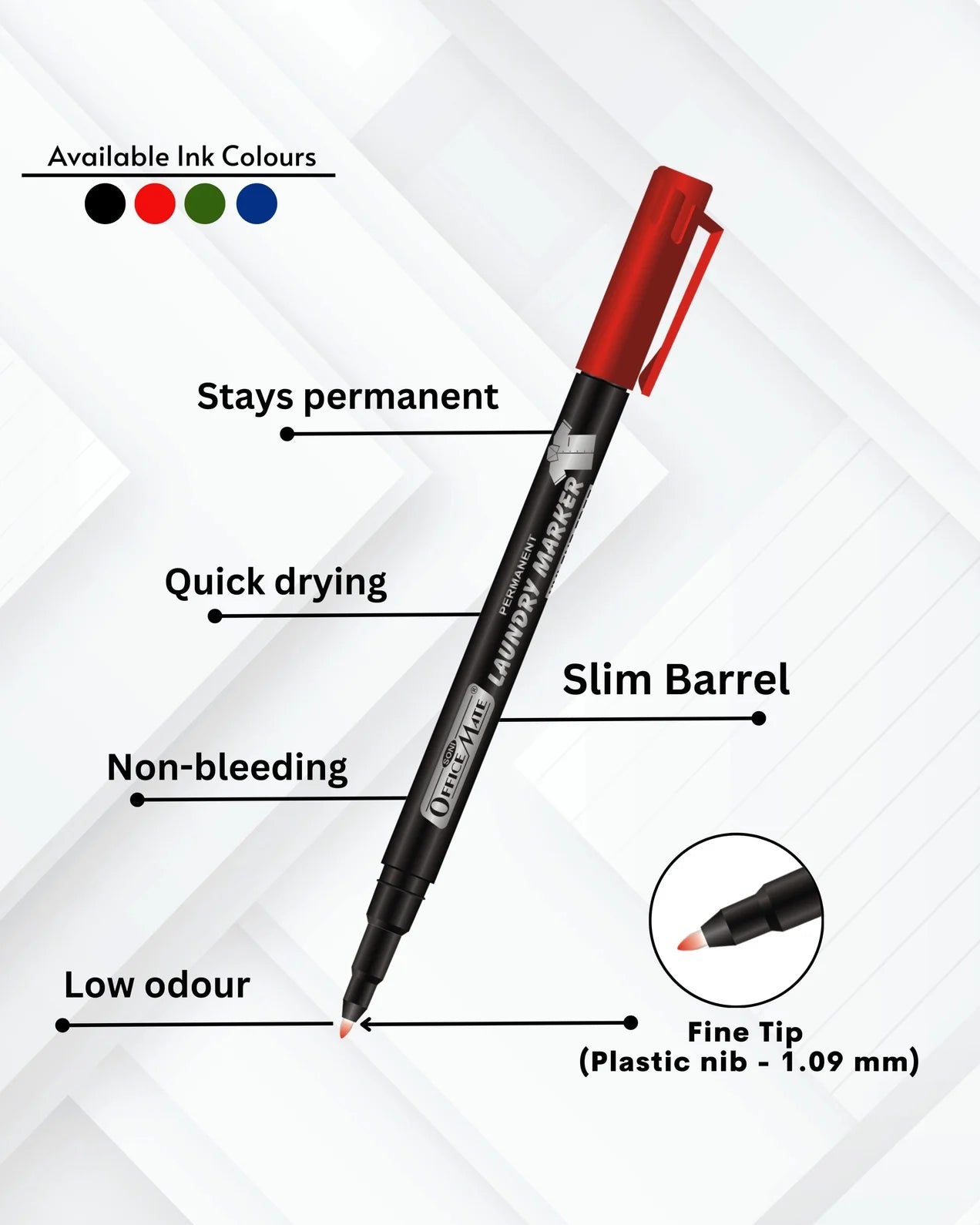 Fine Tip Laundry Markers Pen (Pack of 4) – Permanent Ink, Non-Toxic, Fade-Resistant