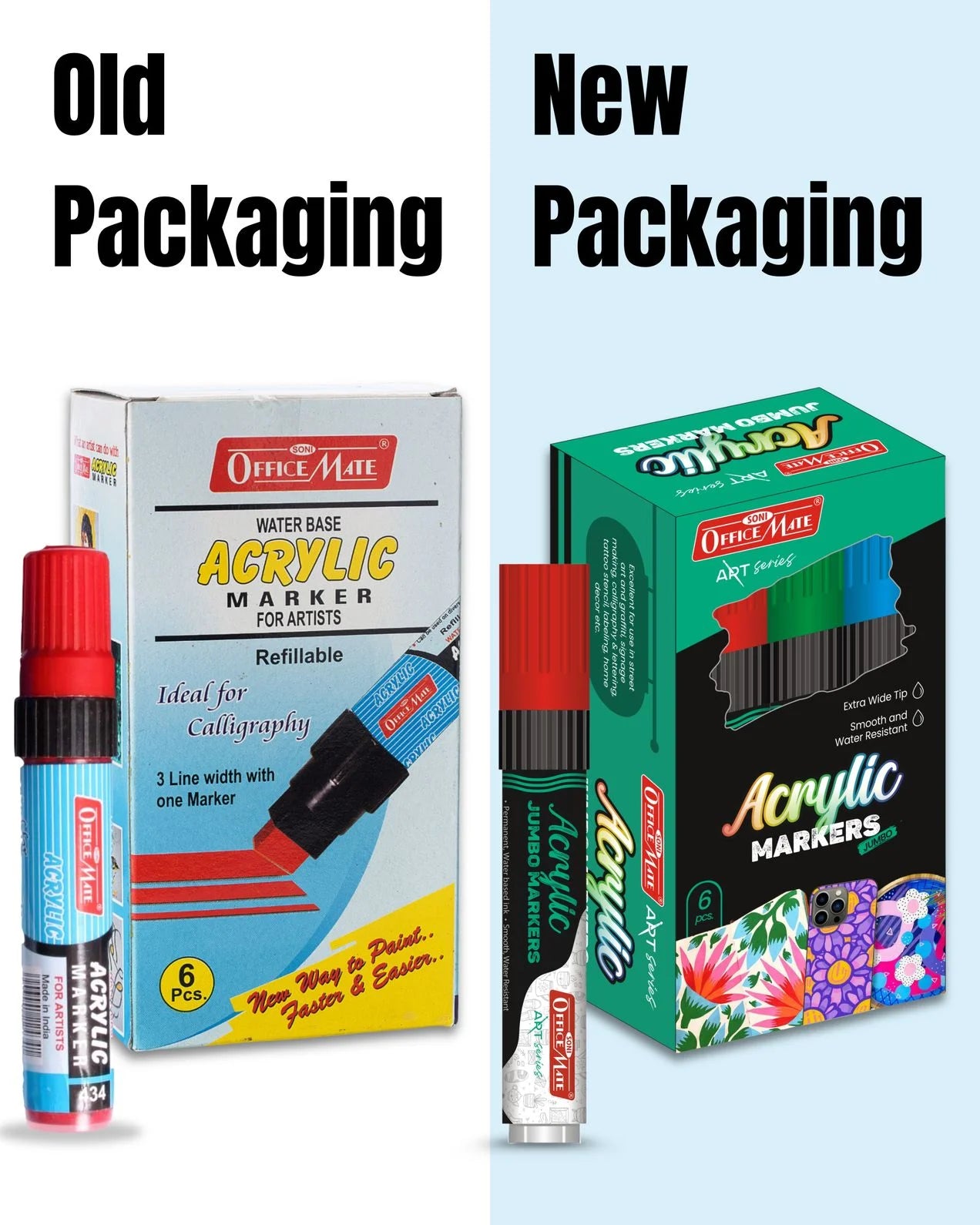 Jumbo Acrylic Marker (6pcs) Water-Based Marker, Wide Tip, Easy to Use