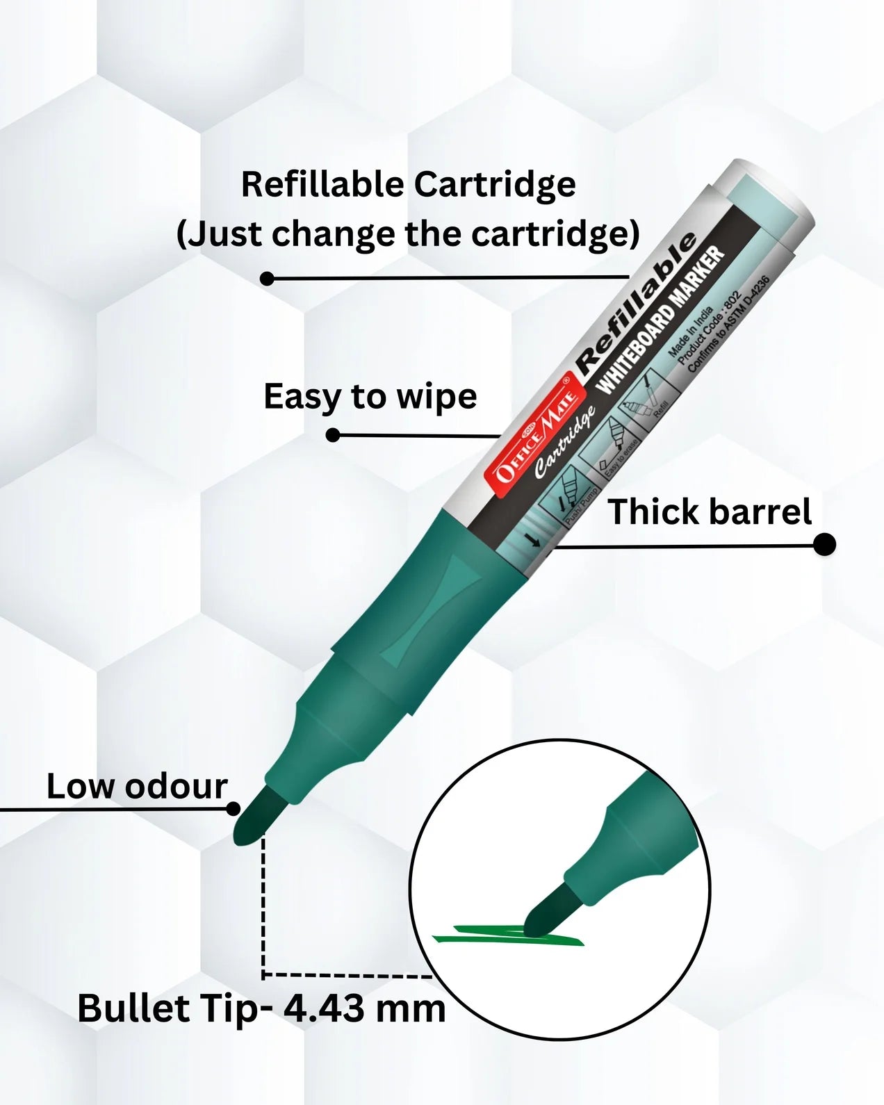 Refillable Cartridges Whiteboard Markers Combo (4 Cartridges Whiteboard Markers + 4 Cartridges) Vibrant Colours, Eco-Friendly, Lasts Longer