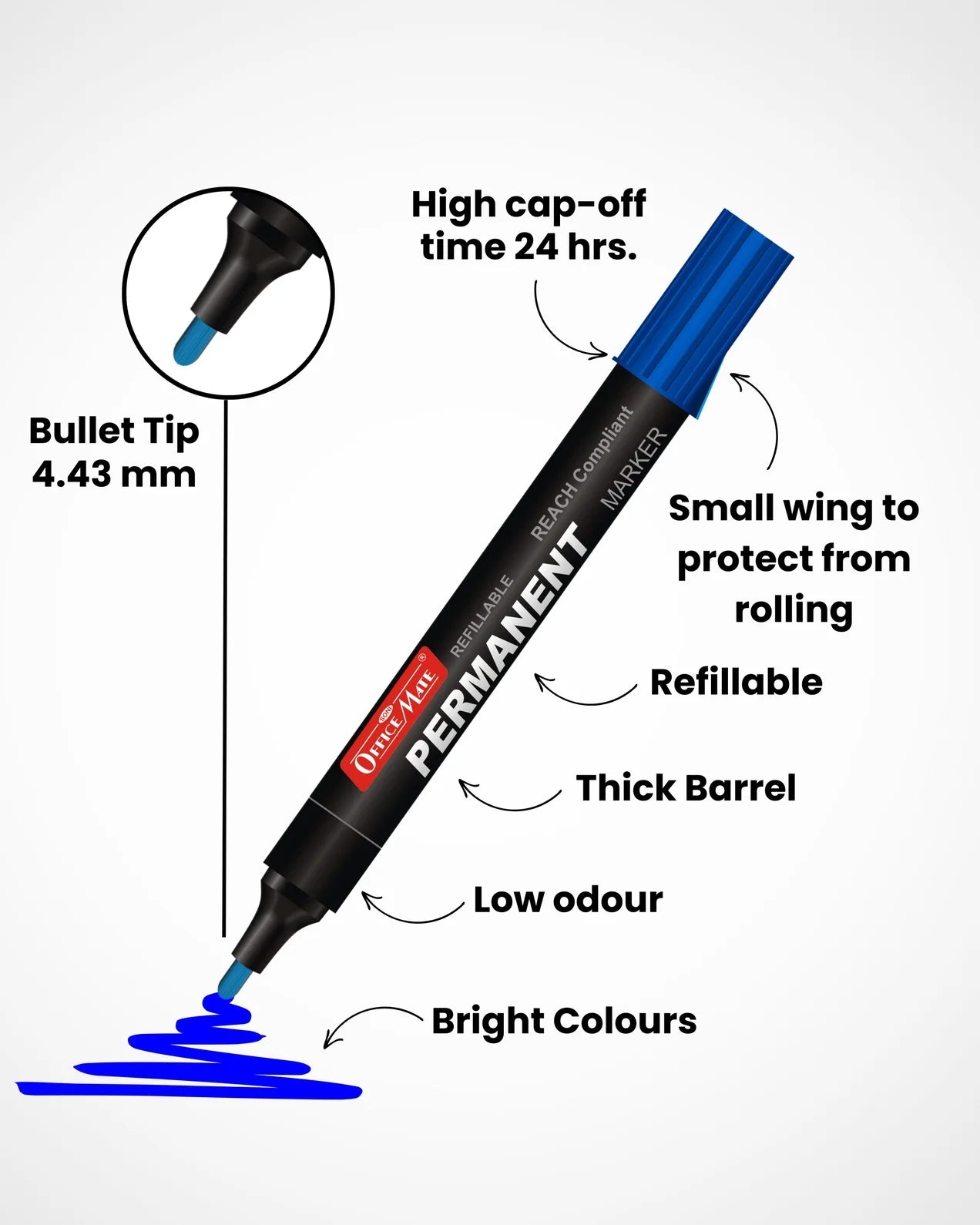 Regular Permanent Markers (Anti-Roll Cap), Assorted Colour (4 pcs), Versatile Use, Quick-Drying, Multi-Surface Markers
