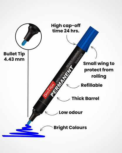 Regular Permanent Markers (Anti-Roll Cap), Assorted Colour (4 pcs), Versatile Use, Quick-Drying, Multi-Surface Markers