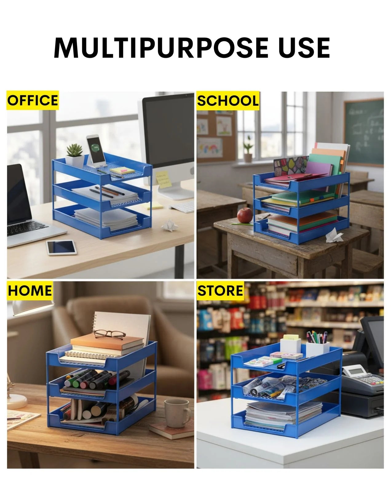 Three Compartment Office Tray – Compact Design, Lightweight, Versatile Use