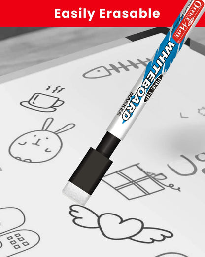 Fine Tip Whiteboard Marker with Duster (10pcs), Extra Precision, Bright Colours, Easy Wipe