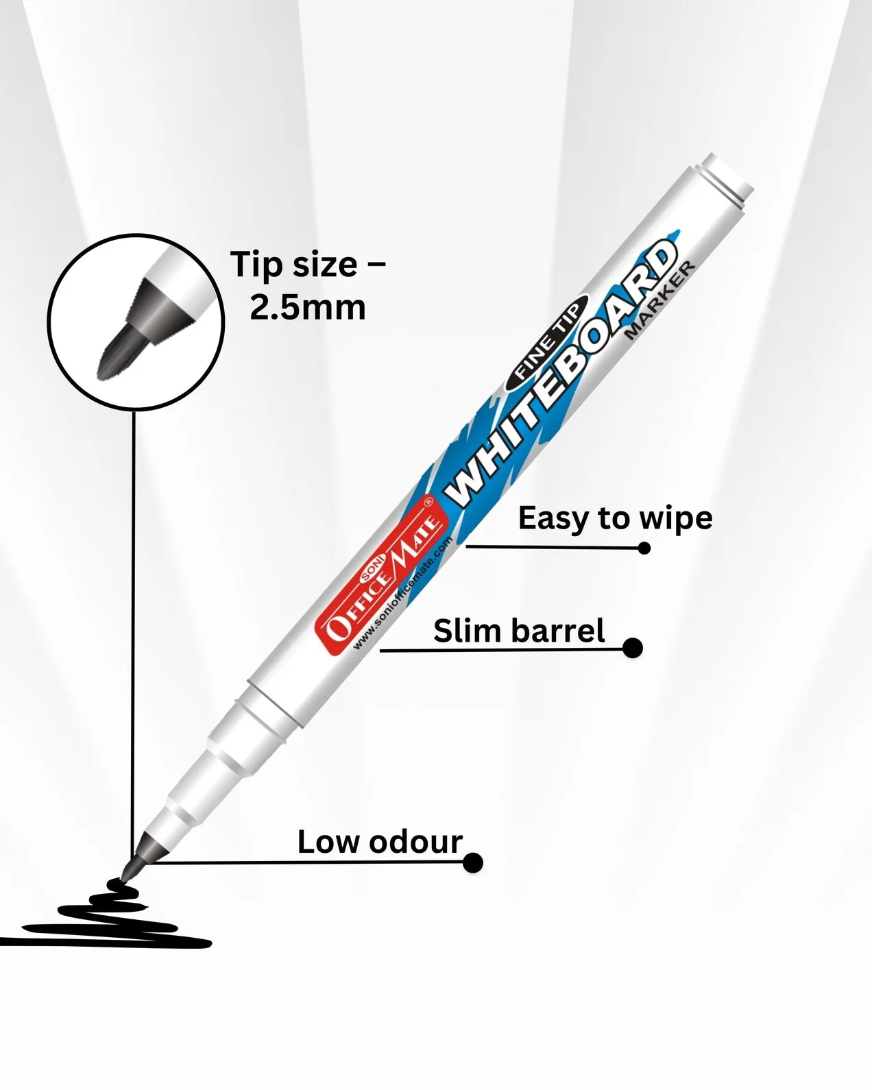 Fine Tip Whiteboard Marker (10 pcs), Extra Precision, Bright Colours, Easy Wipe