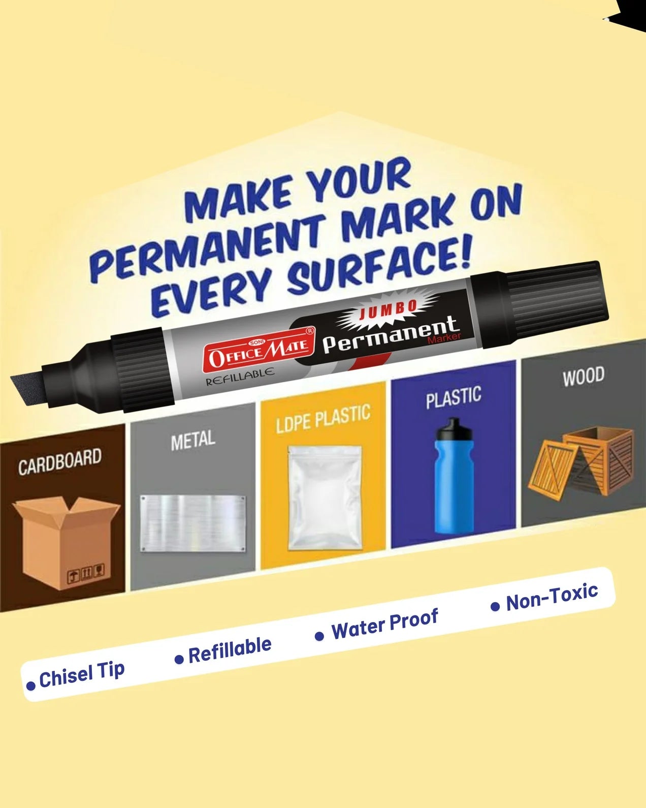 Jumbo Permanent Markers (6 pcs), Extra-Wide Tip, Versatile Use, Quick-Drying, Multi-Surface Marker