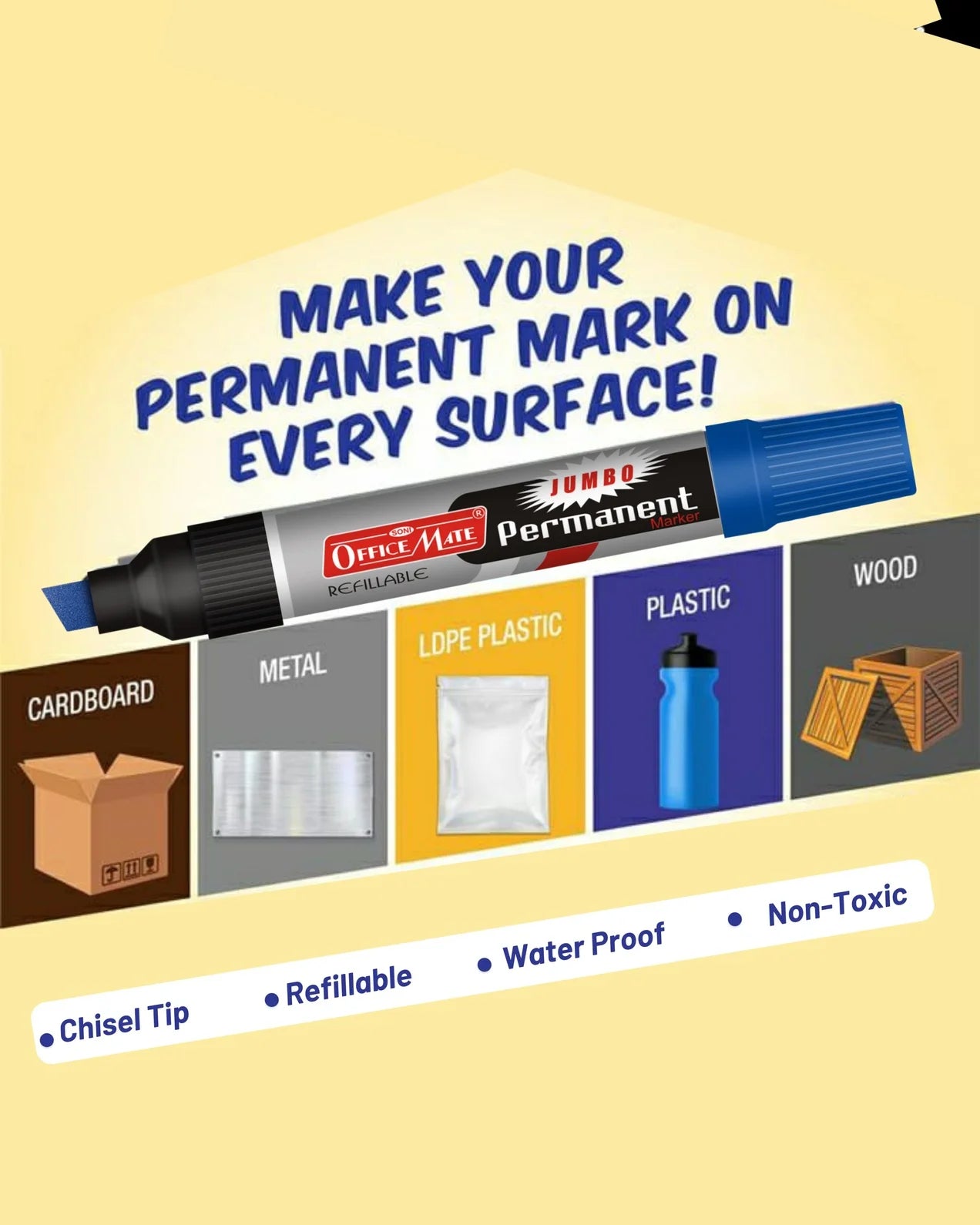 Jumbo Permanent Markers (6 pcs), Extra-Wide Tip, Versatile Use, Quick-Drying, Multi-Surface Marker