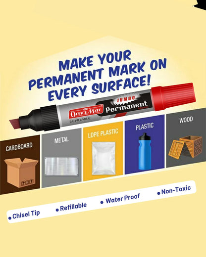 Jumbo Permanent Markers (6 pcs), Extra-Wide Tip, Versatile Use, Quick-Drying, Multi-Surface Marker