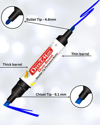 Permanent Marker Double Tip (Bullet + Chisel Tip) - Pack of 4, Quick-Drying,  Multi-Surface Marker