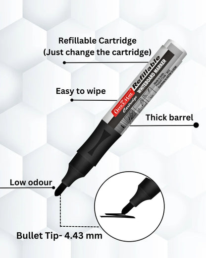 Refillable Cartridges Whiteboard Markers Combo (4 Cartridges Whiteboard Markers + 4 Cartridges) Vibrant Colours, Eco-Friendly, Lasts Longer