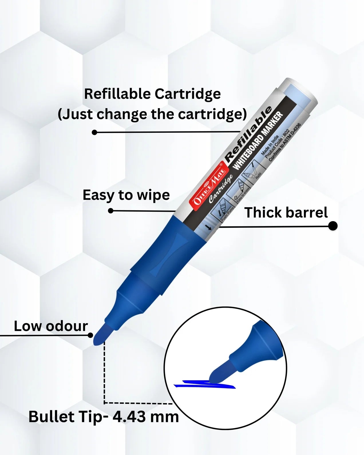 Refillable Cartridges Whiteboard Markers Combo (4 Cartridges Whiteboard Markers + 4 Cartridges) Vibrant Colours, Eco-Friendly, Lasts Longer