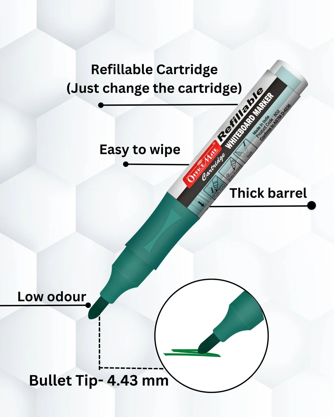 Refillable Cartridges Whiteboard Markers Combo (4 Cartridges Whiteboard Markers + 4 Cartridges) Vibrant Colours, Eco-Friendly, Lasts Longer