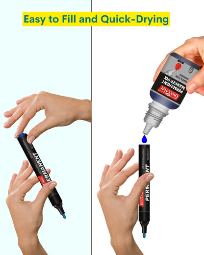 Regular Permanent Markers (Anti-Roll Cap), (10 pcs), Versatile Use, Quick-Drying, Multi-Surface Markers