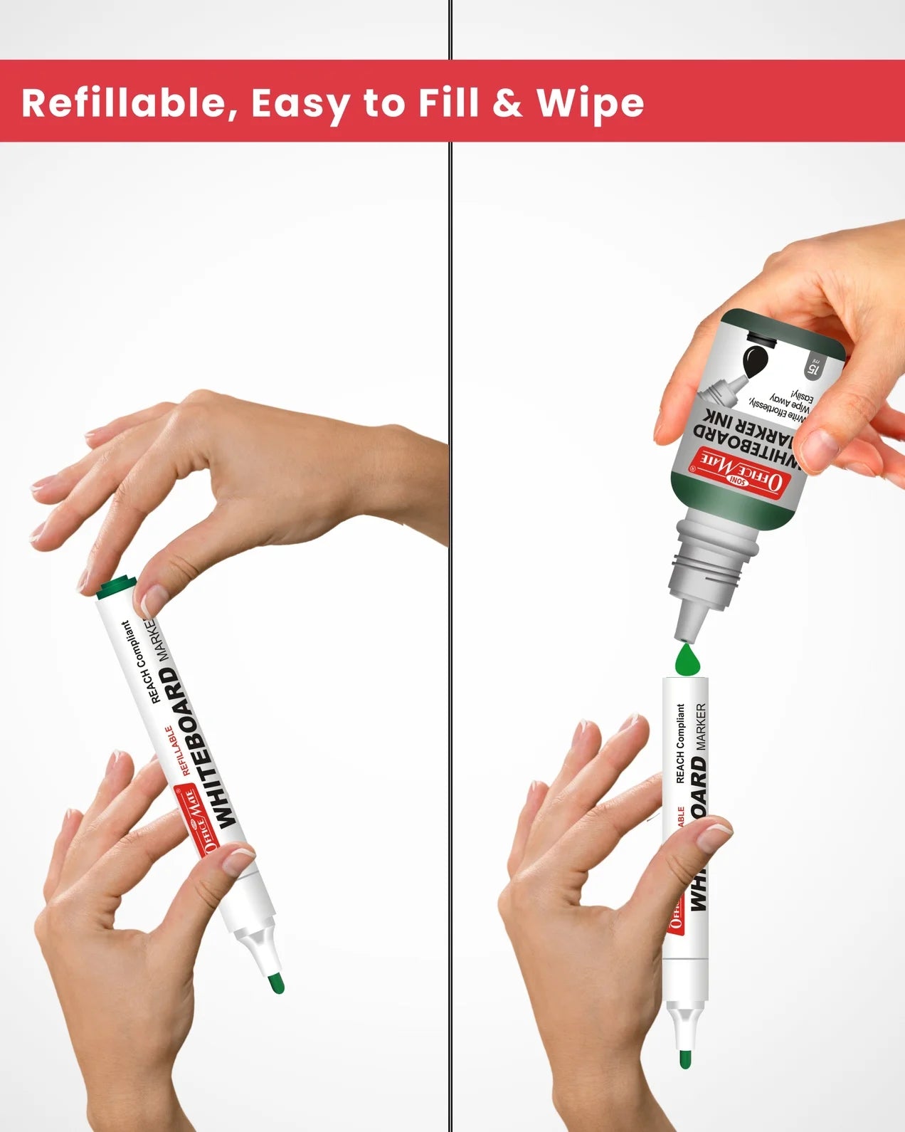 Regular Whiteboard Marker (Cap with a Clip), (10 pcs), Vibrant Colour, Eco-Friendly, Easy to Wipe