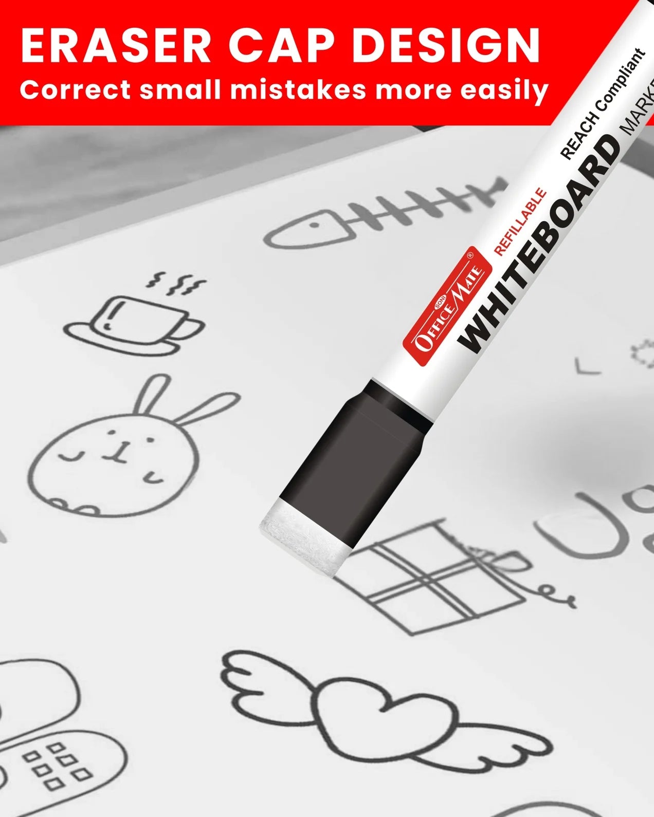 Regular Whiteboard Marker with Duster on cap ( 10 pcs ), Vibrant Colours, Eco-friendly, Easy Wipe