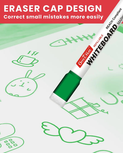 Regular Whiteboard Marker with Duster on cap ( 10 pcs ), Vibrant Colours, Eco-friendly, Easy Wipe