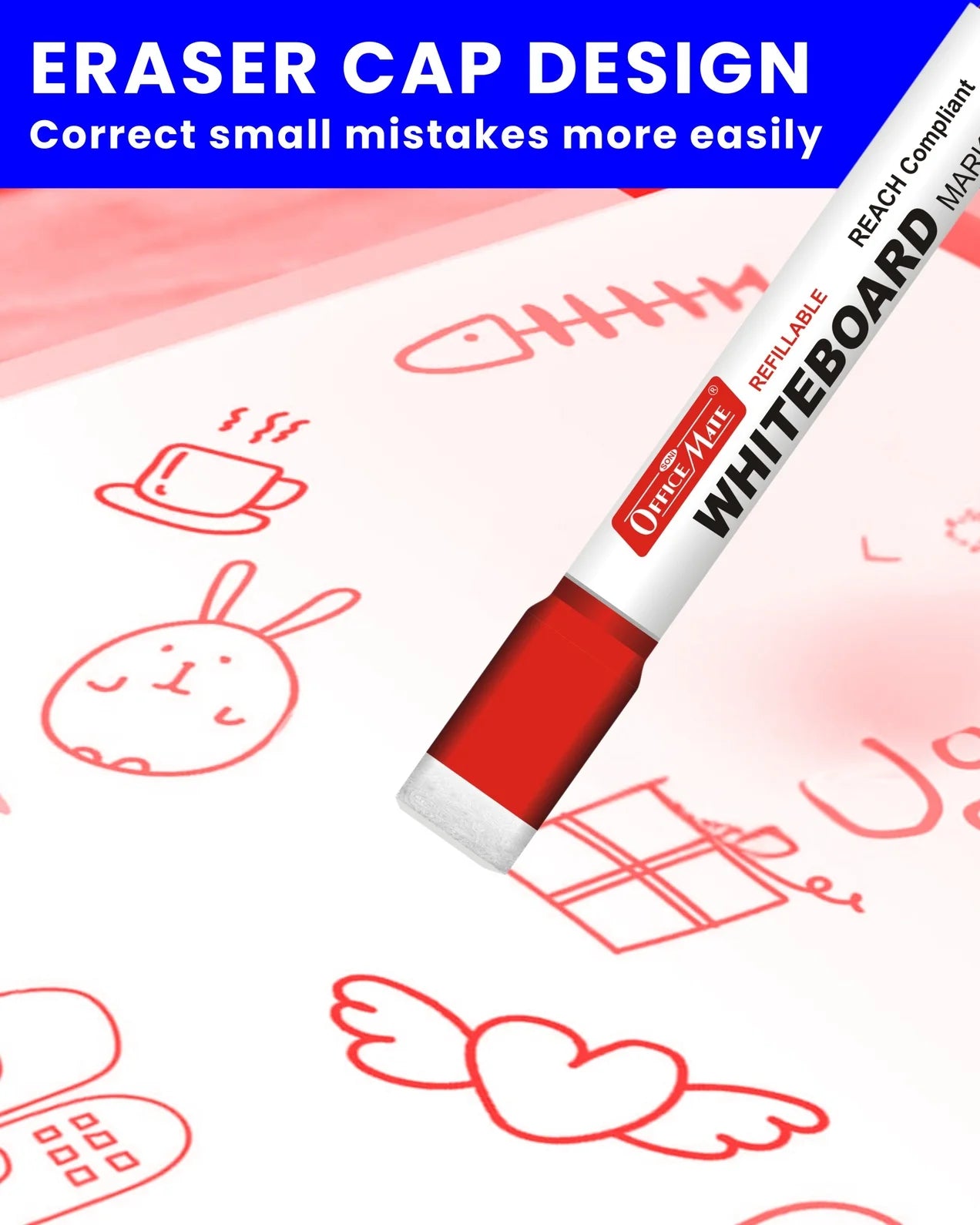 Regular Whiteboard Marker with Duster on cap ( 10 pcs ), Vibrant Colours, Eco-friendly, Easy Wipe