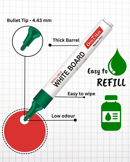 Refillable Whiteboard Markers – Vibrant Colours, Eco-friendly, Easy Wipe