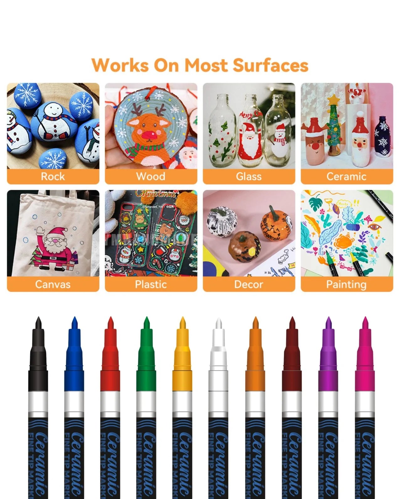 Fine Tip Ceramic Marker Set (10pcs) – Ideal for Ceramic Art, Smudge proof Ink  