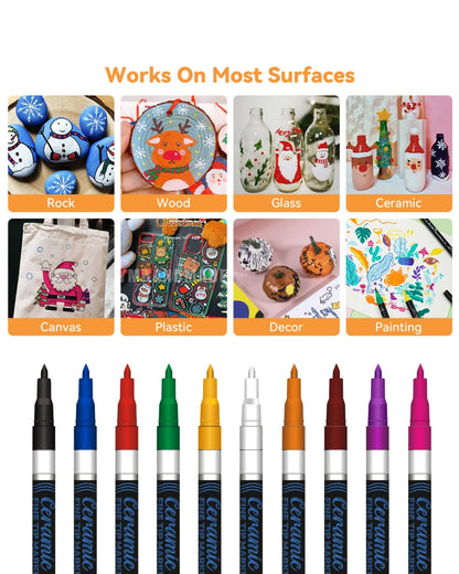 Fine Tip Ceramic Marker Set (10pcs) – Ideal for Ceramic Art, Smudge proof Ink  