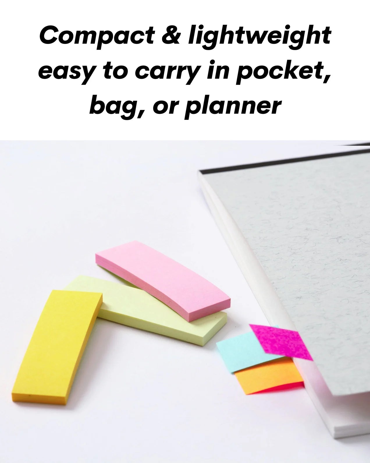 Fluorescent Sticky Note Pads Tray – 100 Sheets (25mm x 76mm x 3 x 100), Bookmarks, Text Highlighter