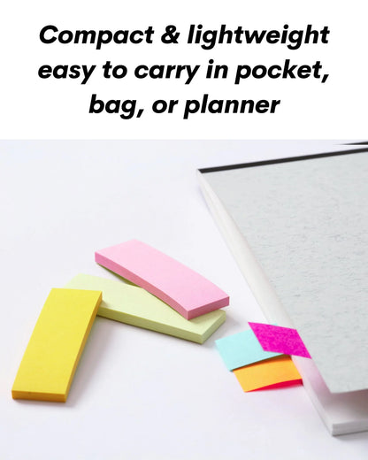 Fluorescent Sticky Note Pads Tray – 100 Sheets (25mm x 76mm x 3 x 100), Bookmarks, Text Highlighter