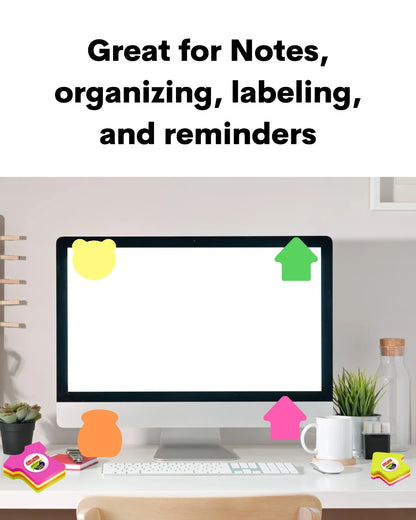 Multi-Shape Fluorescent Sticky Notes Chart – 12 Bright and Colourful Designs, Effective Note-Taking & Organizing