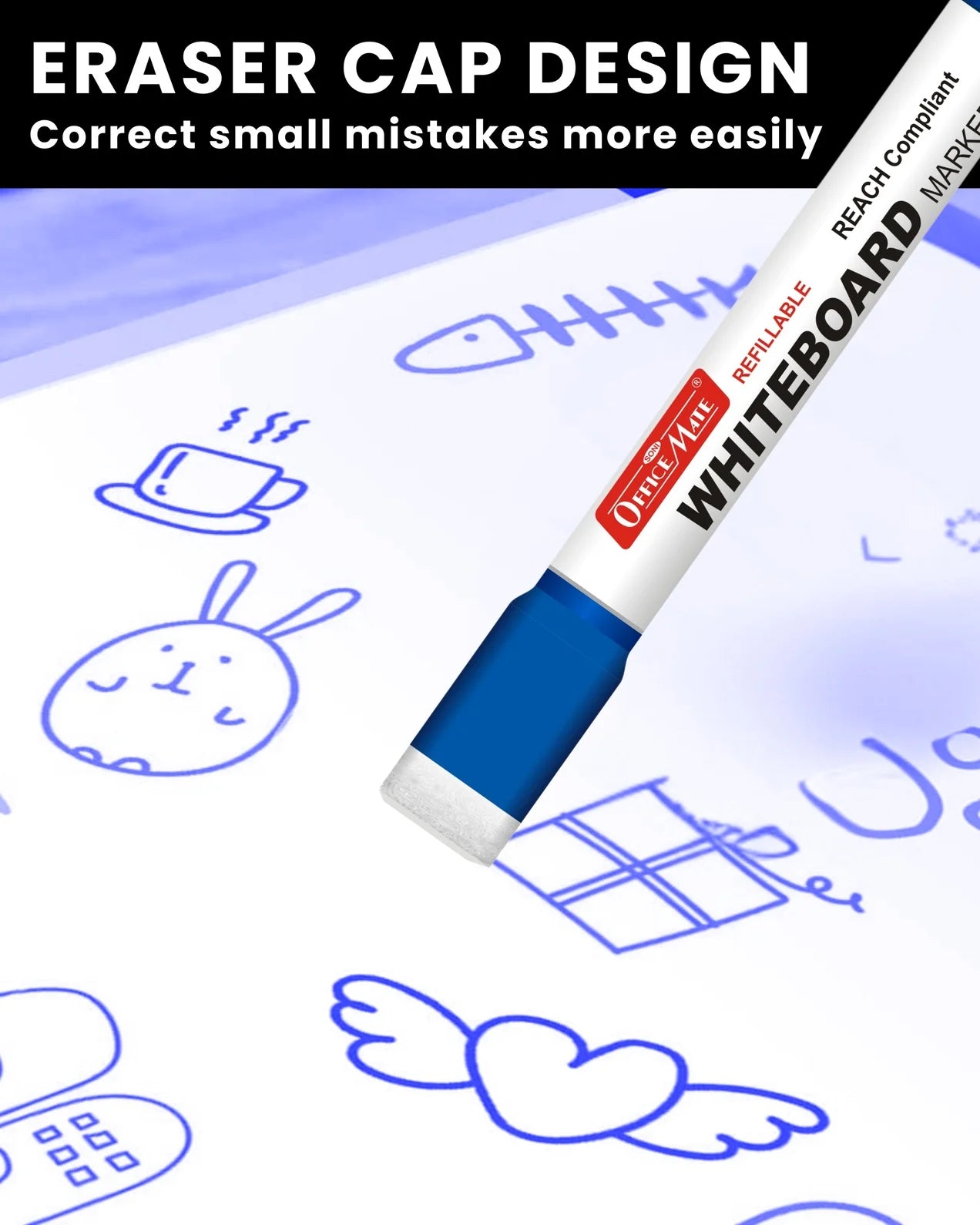 Regular Whiteboard Marker with Duster on cap ( 10 pcs ), Vibrant Colours, Eco-friendly, Easy Wipe