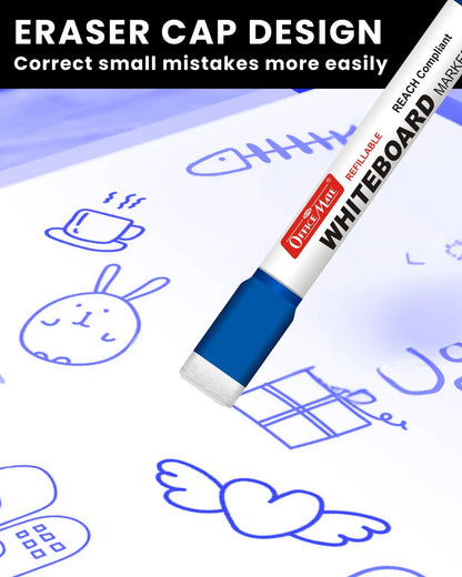 Regular Whiteboard Marker with Duster on cap ( 10 pcs ), Vibrant Colours, Eco-friendly, Easy Wipe