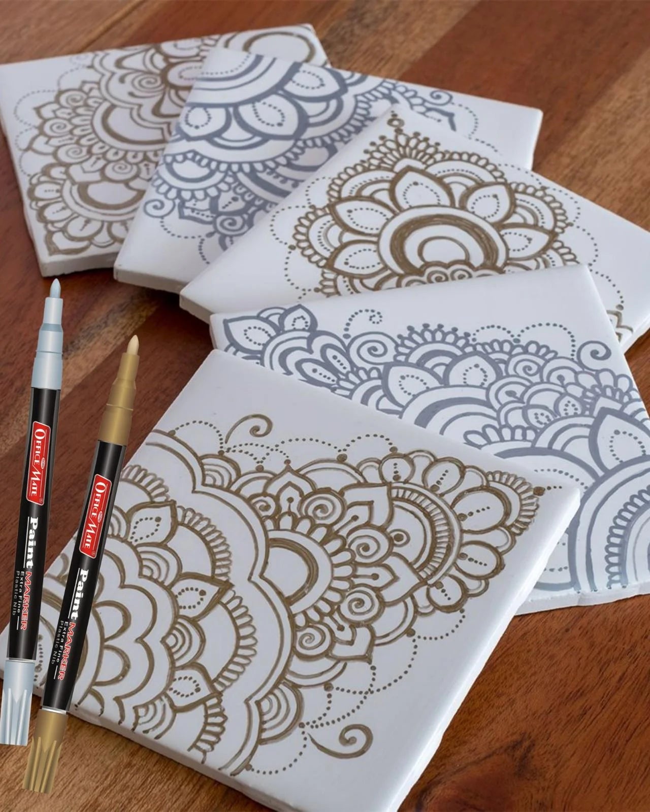 Fine Tip Paint Marker Combo (Golden & Silver) for Metallic Artwork, Non-Toxic, Multi surface usage