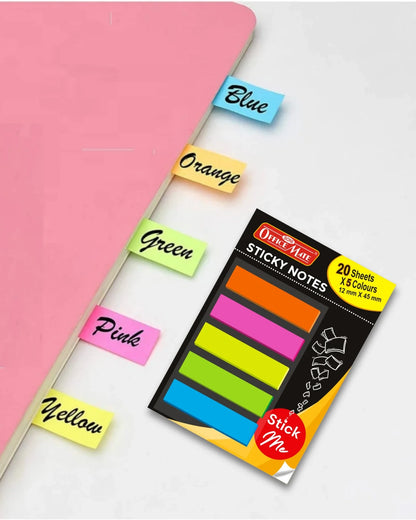 Transparent Sticky Notes (12mm X 45mm X 20 Sheets X 5 Colors), Bookmarks, Text Highlighter