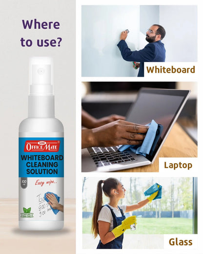 Whiteboard Cleaning Solution (100ml) (12pcs), Spotless Wipes, Eco-Friendly