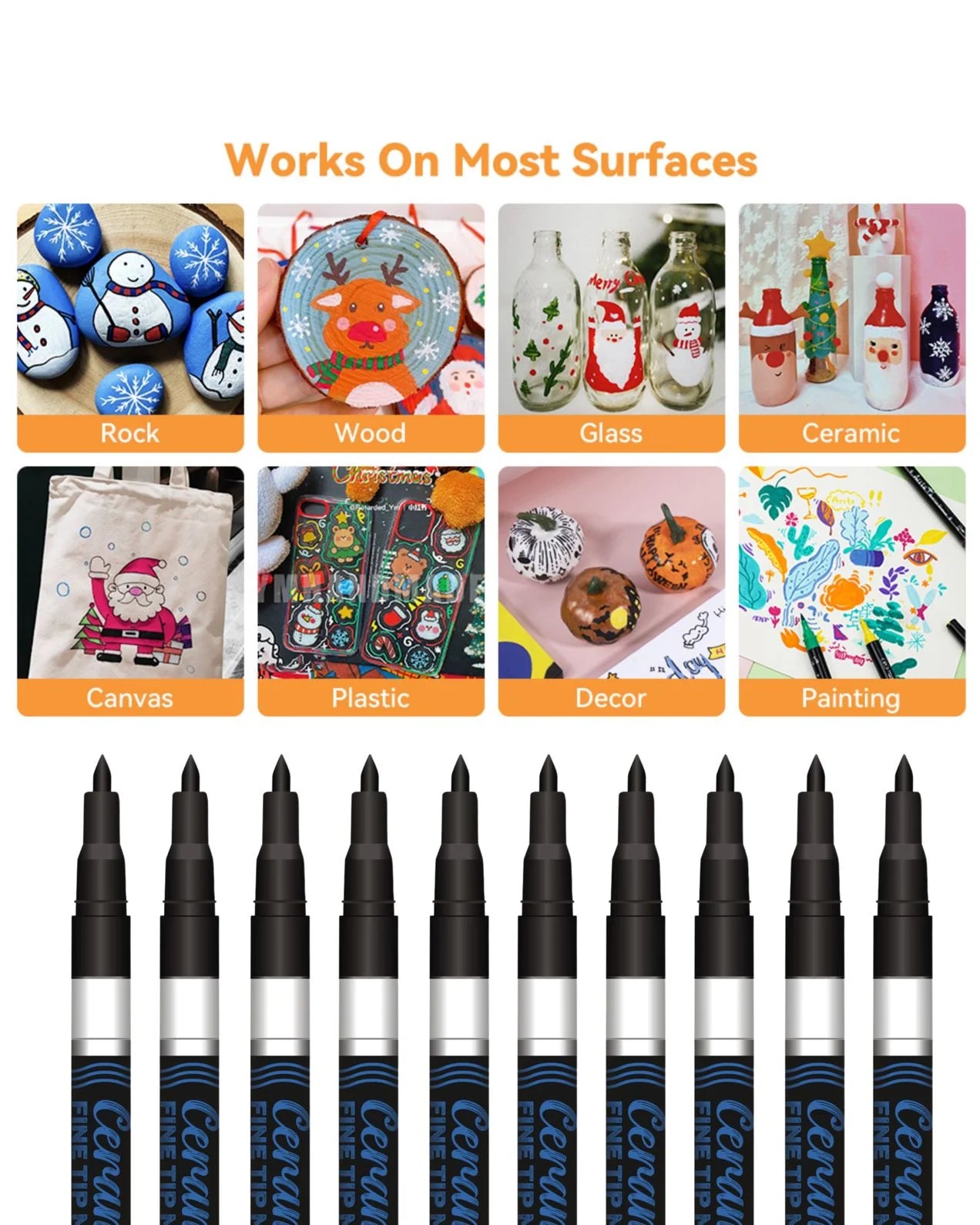 Fine Tip Ceramic Marker Set (10pcs) – Ideal for Ceramic Art, Smudge proof Ink  