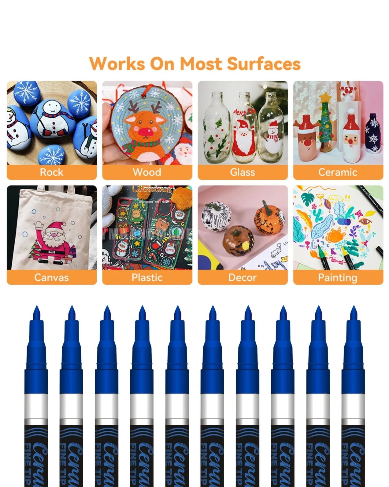 Fine Tip Ceramic Marker Set (10pcs) – Ideal for Ceramic Art, Smudge proof Ink  