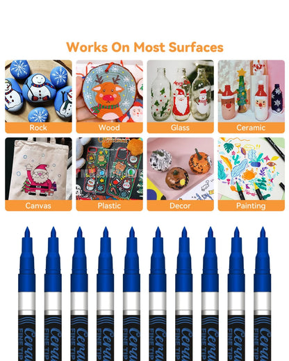 Fine Tip Ceramic Marker Set (10pcs) – Ideal for Ceramic Art, Smudge proof Ink  