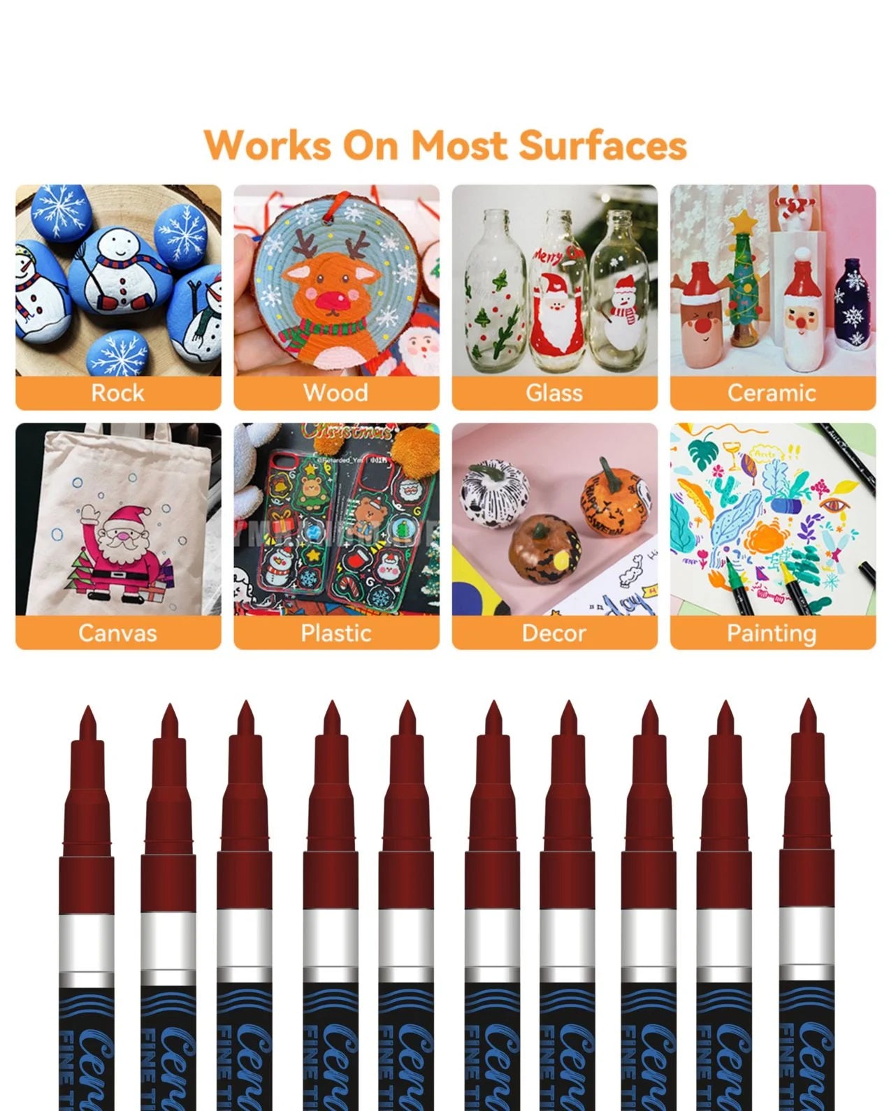 Fine Tip Ceramic Marker Set (10pcs) – Ideal for Ceramic Art, Smudge proof Ink  