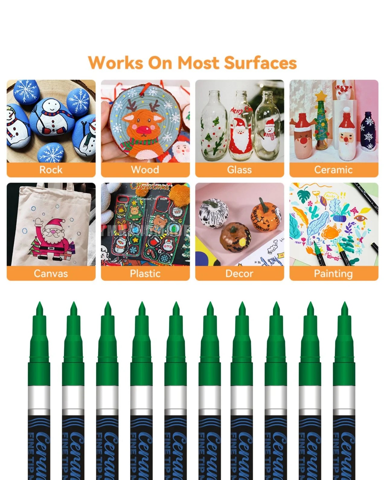 Fine Tip Ceramic Marker Set (10pcs) – Ideal for Ceramic Art, Smudge proof Ink  