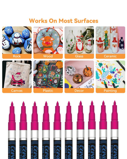 Fine Tip Ceramic Marker Set (10pcs) – Ideal for Ceramic Art, Smudge proof Ink  