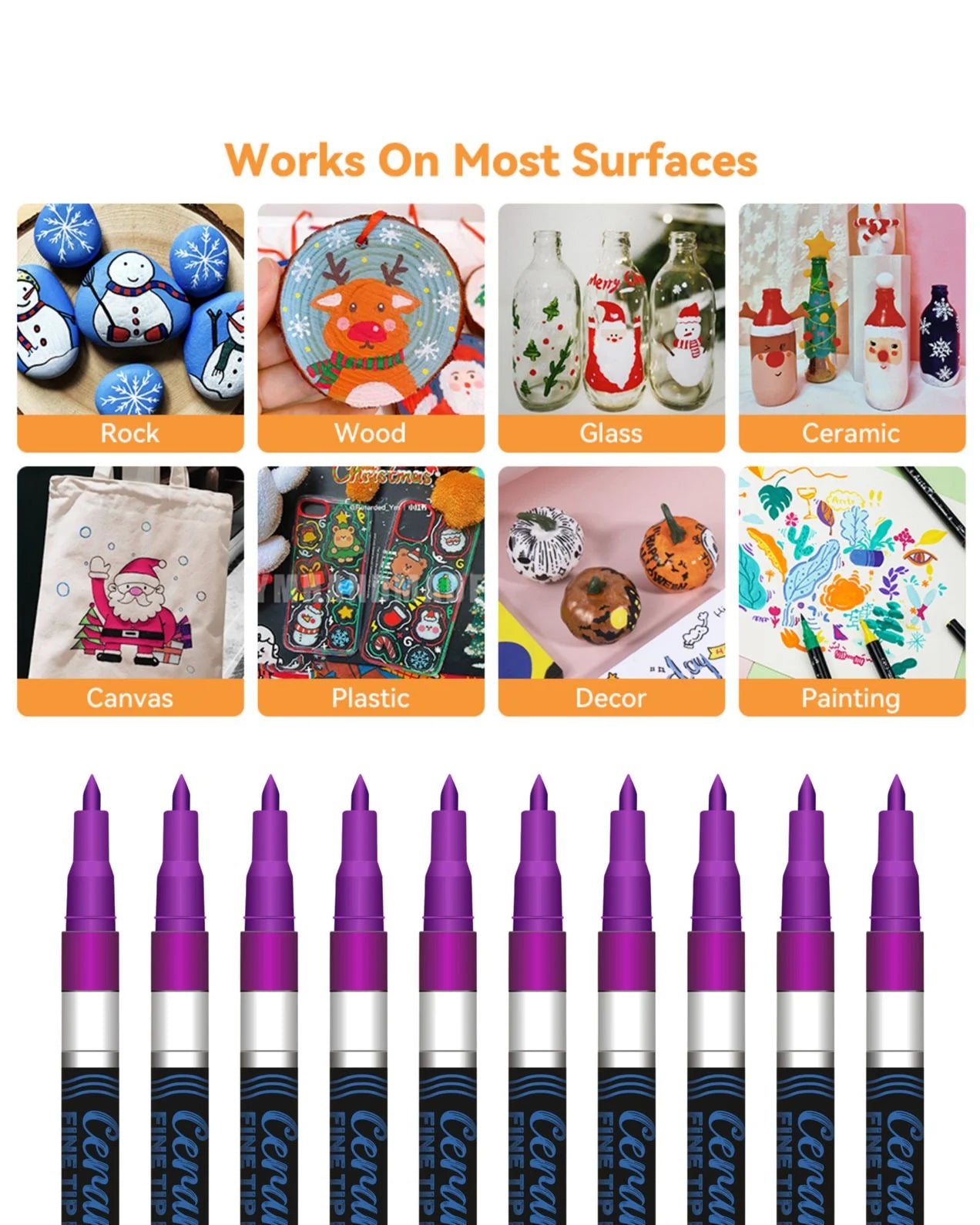 Fine Tip Ceramic Marker Set (10pcs) – Ideal for Ceramic Art, Smudge proof Ink  